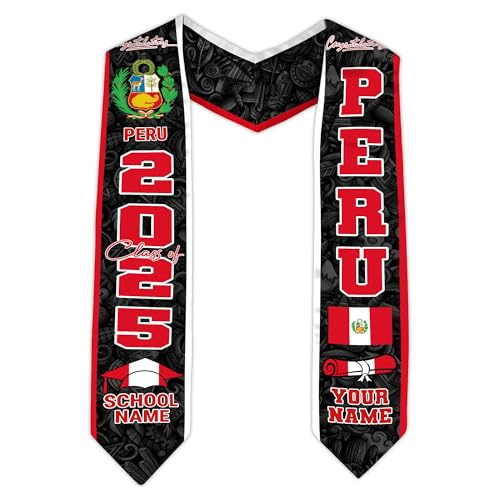 MonkeyVan Custom Peruvian Graduation Sash, Peru Graduation Stole, Peru Flag Stole Class Of 2025, Sashes For Graduations 2025 Peru 5