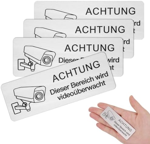 Videoüberwachung Aufkleber – 4 Stück, 10x10 Cm, 7-sprachig, Wetterfest Für Außen