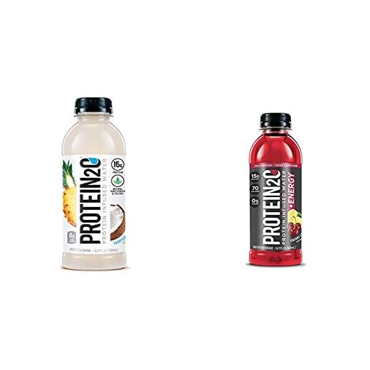 Protein2o Low Calorie Protein Infused Water, 15g Whey Protein Isolate, Tropical Coconut (Pack of 12), 16.89 Ounce & Energy, Low Calorie Protein Infused Water, Cherry Lemonade, (Pack of 12)