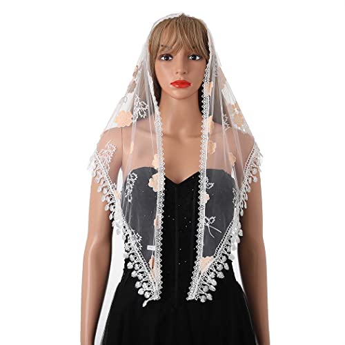 Wedding Church Veils Lace Scarf Floral Shawl Mass Tulle Head Covering Cathedral Mantilla Veil for Women2