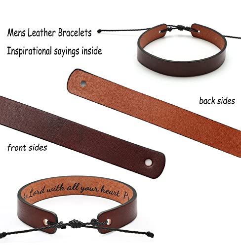 JoycuFF Confirmation Gifts for Men Genuine Leather Bracelets for Boys Inspirational Uplifting Arm Cuff Jewelry for Friends Easter Baptism Gifts Be Strong, Be Brave, Be Fearless.you are never alone - Image 5