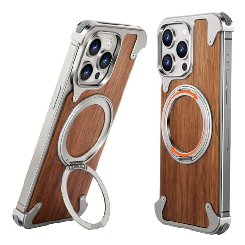 Coque magnétique en bois iPhone 15 Pro, aluminium et design luxe
