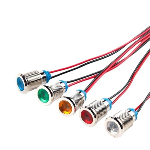 Luz indicadora LED de 6mm azul 12V 24V con cable y botón de metal