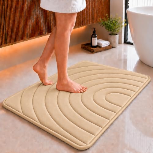 Image of Premium Memory Foam Bath Mat | 40x60cm Super Absorbent Velvet Bathroom Rug | Non-Slip Machine Washable Floor Mat (Sand Camel)