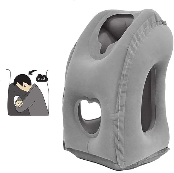 Image of Polyvinyl Chloride Inflatable Travel Pillow, Airplane Neck Pillow Comfortably Supports Head and Chin for Airplanes, Trains, Cars and Office Napping (Grey)