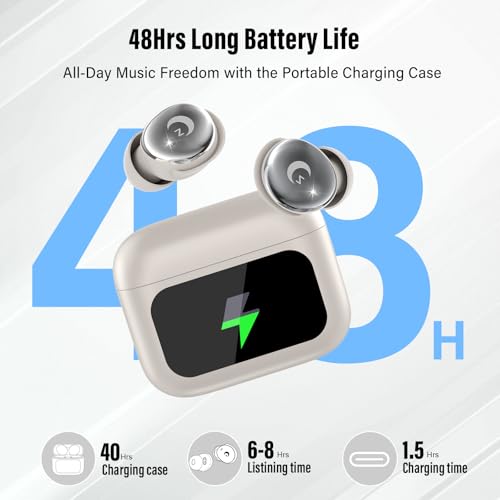 Image of Sleep Earbuds Bluetooth 5.4 in Ear Smart Touch Screen Ear Buds, 48H Playtime Mini Sleep Headphones Small Design for Side Sleepers, 5 EQ Modes, Crystal-Clear Calls, IPX7 Waterproof Earphones Off White