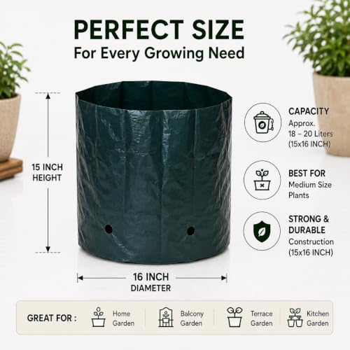 Image of Go Garden Grow Bags for Plants 15 x 16 Inch (Pack of 50) | UV Protected Plastic Nursery Grow Bags | Heavy Duty Black Poly Plant Bags