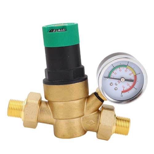 Ticfox Regulador de Presión de Agua Reductor, Regulador de Presión de Agua Latón Preciso Regulador de Presión de Agua Ajustable Multifuncional con Agua Potable (1/2 pulgada (DN15))
