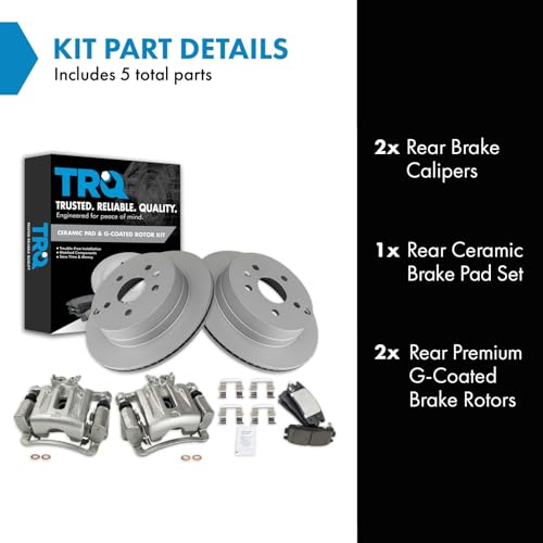 Image of TRQ Rear Brake Pad and Rotor Set Ceramic Vented G Coated Rotors Calipers