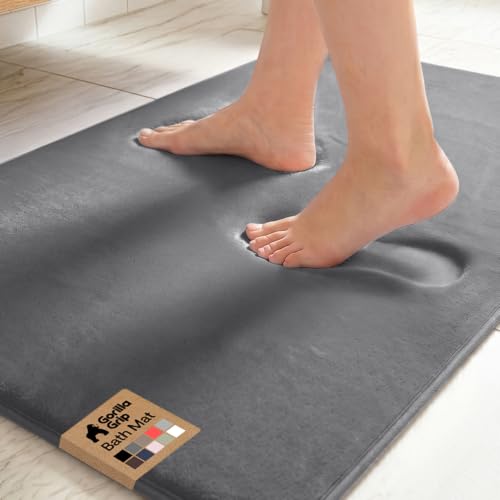 Image of GORILLA GRIP Memory Foam Bath Rugs, Soft Absorbent Velvet Bathroom Mats, Durable Dots on Underside, Machine Washable Bathmat, Carpet Rug Room Decor for Shower Floor, 36x24 Mat, Graphite Gray