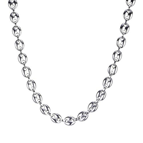 XUNXI Collier de Mode, 11mm Grains de café chaînes Bracelets Collier Hiphop en Acier Inoxydable pour Hommes Femmes Argent Cover