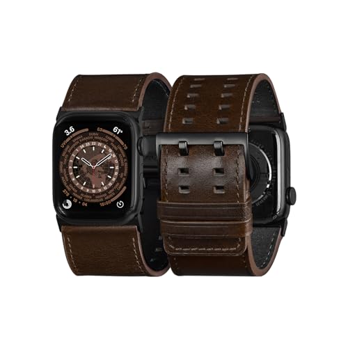 Tefeca Dual Series Band Compatible with Apple Watch Ultra 2/Ultra 49mm, Series 10 46mm, Series 9/8/7 45mm, SE2/SE/6/5/4 44mm (Retro Dark Brown Leather with Black Adapters, 49/46/45/44mm)