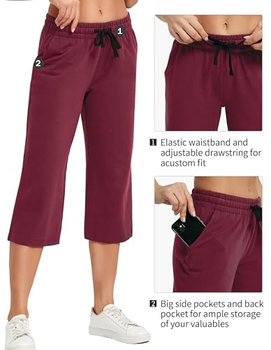 Image of SPECIALMAGIC Women Capri Pants Cotton Yoga Wide Leg Pajama Pants Capris Sweatpants Sports