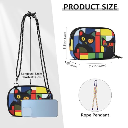 Funny Cat Colorful Print Crossbody Handbags for Women Walking, Hiking Lightweight Shoulder Phone Purse3