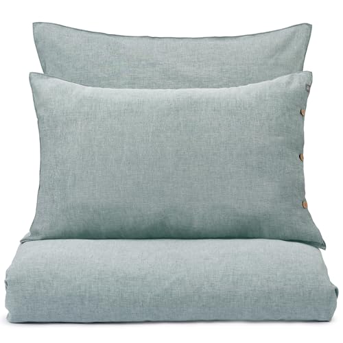 URBANARA Tolosa Halbleinen Bettwäsche 200x220 cm + 2X 80x80 cm I 50% Leinen & 50% Baumwolle Made in Portugal I Atmungsaktiv Weich Kühlend 2-TLG Set Oeko Tex 100 Sommerbettwäsche I Petrol