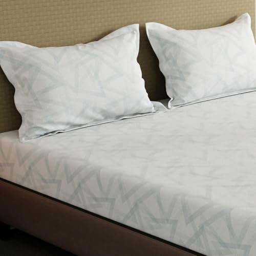 Image of Layers 100% Cotton Bedsheet for King Size Bed | Lumina Floret Collection | 144 TC Soft & Breathable | Printed with 2 Pillow Covers | Wrinkle Free & Colorfast | 3 Piece Bedding Set - Blue