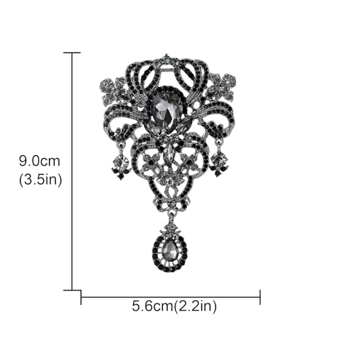 YOQUCOL Retro Black Austrian Crystal Big Brooch Pin for Women Large Flower Shape Brooches Lapel Pins for Sweater,Coat Dress Accessories - Thumbnail 2