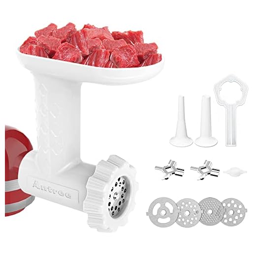Antree Meat Grinder Attachment fits for KitchenAid Stand Mixer- Food Grinder -Meat Mincer with 4 Grind Plates, 2 Grind Blades, 2 Sausage Filler Tubes and 1 Cleaning Brush for KitchenAid Mixers …