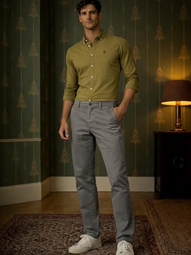 Image of Louis Philippe Men's Slim Fit Slant Pocket Made of Stretch Fabric Solid Casual Trouser