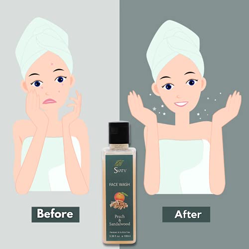 Svatv Peach & Sandalwood Exfoliating Face Wash With Mix Fruit Extract Face Cleanser - Cleansing And Makeup Removing Refreshing Feeling - Paraben & Sulfate Free 3.38Oz, 100Ml #TOP3