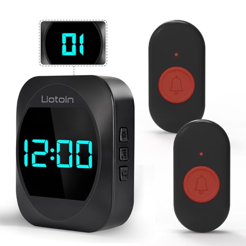 LIOTOIN Wireless Caregiver Pager Elderly Alarm Call Button Allarmi Personali Campanello di chiamata per pazienti anziani Disabili Infermiere Sistema di allarme 2 Pulsante di chiamata impermeabile 1