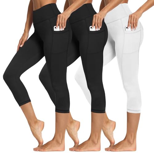 3 Packs Leggings with Pockets for Women, Soft High Waisted Tummy Control Workout Yoga Pants