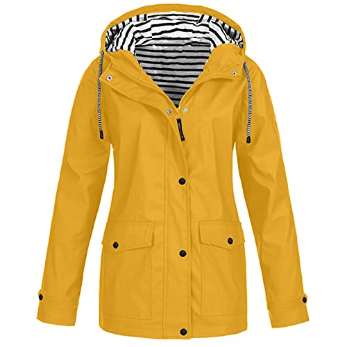 SUNyongsh Women's Raincoats Windbreaker Rain Jacket Waterproof Windproof Outdoor Hooded Trench Coats Plus Size Long Coat Yellow