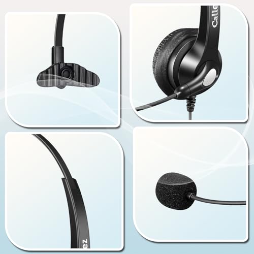 Headset Telefon Festnetz Schnurlos mit Mikrofon Noise Cancelling, 2,5mm Kopfhörer Kompatibel mit Panasonic Gigaset C430A C530 CL660HX S850 Yealink W52P Cisco Grandstream Polycom DECT Festnetztelefone