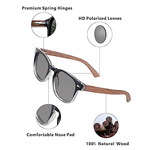 Image of HD Polarized Wood Sunglasses for Men and Women UV400 Protection Sports Classic Retro