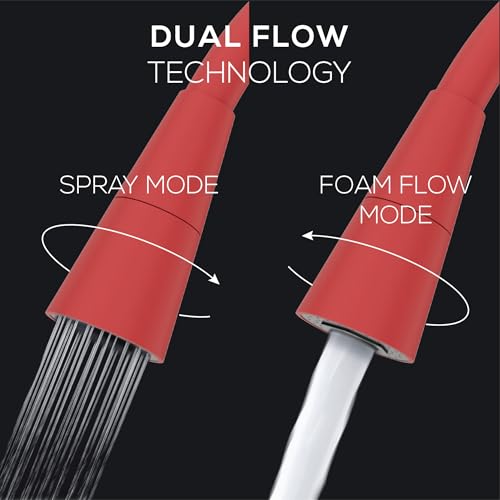 Image of Gloxy Wall Mount Faucet for Kitchen Sink with Chrome Finished Touch Lever - 20-Inch Red Silicone Flexible Leak Proof Spout & Splash Free Dual Flow Nozzle