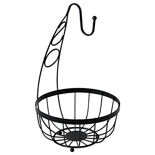 apollo THE HOUSEWARES BRAND Flat Iron Banana Fruit Bowl Basket Hanger Fresh for Longer Size: 24x38x24 cm Black