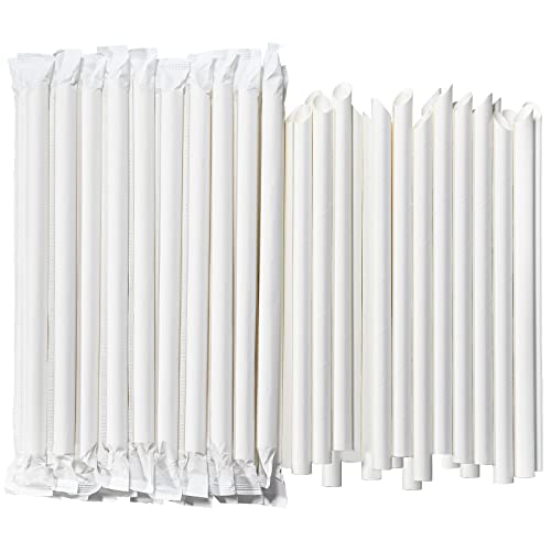 Chunspak 9 Inch Individually Wrapped Disposable White Paper Boba Straws, Bubble Tea Straws 100 Counts, 0.5