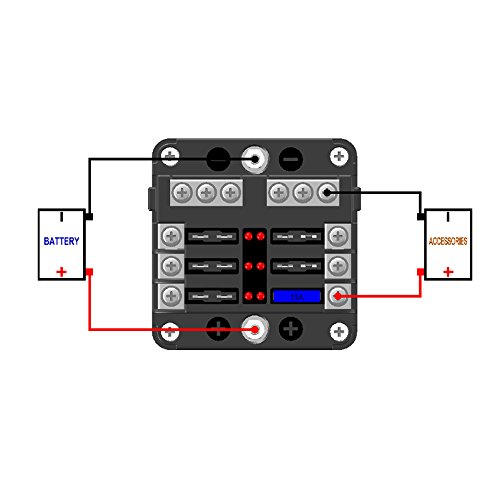 6-Way Fuse Block W/Negative Bus - JOYHO ATC/ATO Fuse Box with Ground, LED Light Indication & Protection Cover, Bolt Connect Terminals,70 pcs Stick Label, For Vehicle Car Boat Marine Auto - Thumbnail 2
