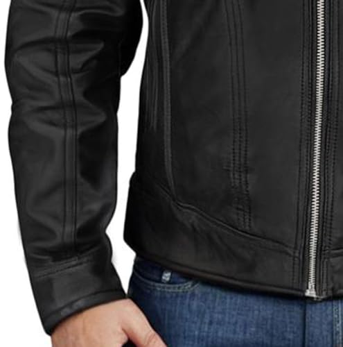 Black Real Lambskin Genuine Leather Jackets For Men - Motorcycle Diamond Quilted Leather Jacket Men Vintage Moto4