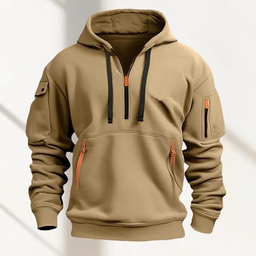 Men's Hoodies Quarter Zip Pullover Vintage Workout Running Active Hooded Long Sleeve Sweatshirt with Pockets2