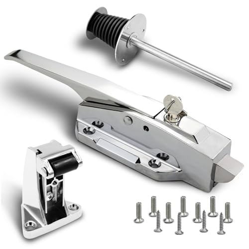 Preruner Walk in Cooler Door Handle Walk in Cooler Door Closer Complete Latch Kit Freezer Doors Handle (Metallic Silver (304 Stainless Steel Push Rod) 1/5 In-3/5 in(Offset))