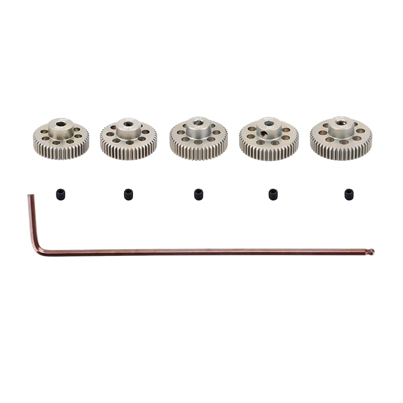 5pcs 64P 3.175mm (21T to 50T) Aluminum Alloy Metal Pinion Motor Gear for 1/10 RC Model - Includes Hex Key (21T-22T-23T-24T-25T)