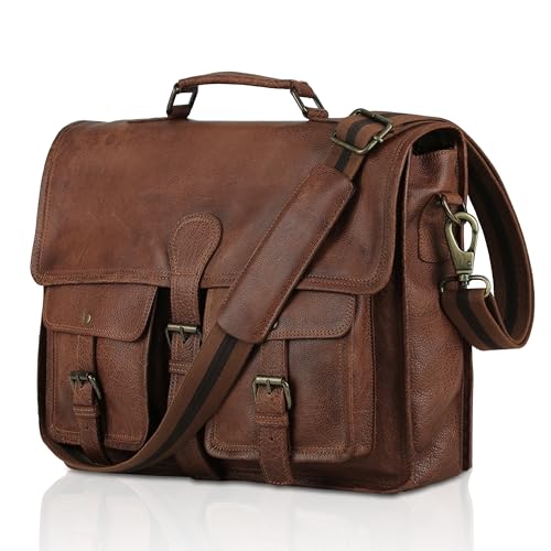 Leather 18-Inch Laptop Messenger Bag for Men and Women