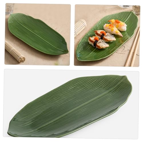 Plato de sushi cerámico verde en forma de hoja miniatura 4