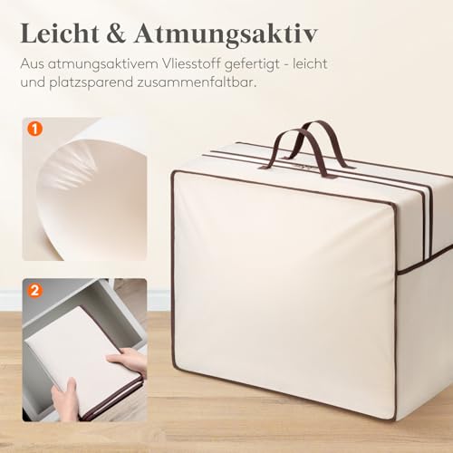 Lifewit 75L Aufbewahrungstasche mit Verstärkten Griffen, 3 Stück Kleidung, Atmungsaktive, XXL Bettdecken Aufbewahrung mit 2 Reißverschluss, Aufbewahrung für Kissen, Bettwäsche & Decken