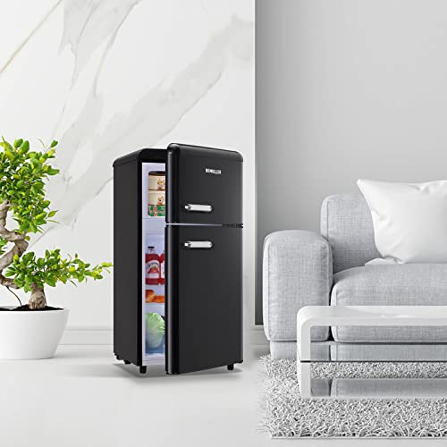 Demuller Mini Refrigerator 3.5 Cu.ft Dual Door Fridge With Handle Adjustable Temperature With Top Mount Freezer Ideal For Home, Office, Dorm Black #TOP7