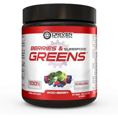 Driven B&G Berries & Greens Superfood Powder, 30 Servings - Organic Plant-Based Formula with Probiotics & Digestive Enzymes - Vegan Supplement Supports Recovery, Healthy Digestion, and Immune Function Cover