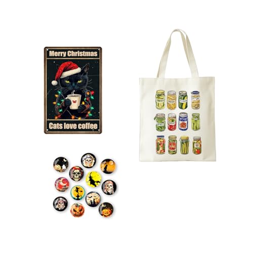 Pickle canvas bag A with black cat tin logo B with refrigerator sticker C