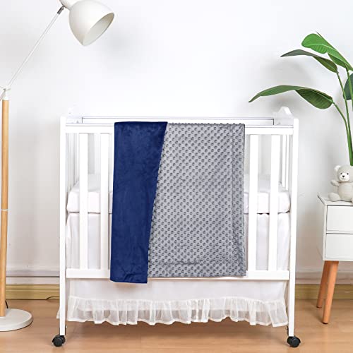 Phf Minky Baby Blanket For Boys Girls Neutral, 40X50 Inches Double Layer Baby Blankets With Dotted Backing, Unisex Receiving Blanket Bed Throws For Newborn, Infant, Babies, Navy&Grey #TOP5