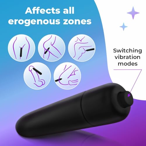 BGMKE Soft Mini Multi-Speed Bullet Vibrator, 10 Modes, Waterproof, Silicone, Travel-Friendly (BG-Black)