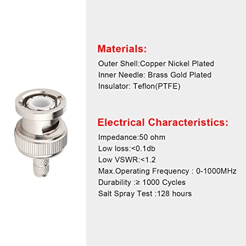 MOOKEERF Pack 10 Conectores BNC Macho 50 Ohm RG58 miniatura 3