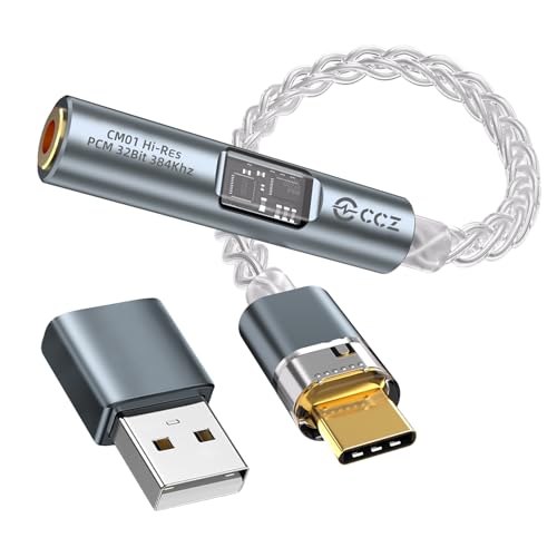 Image of USB C to 3.5mm Audio Adapter with Dual Chip Hi-Res 32bit /384KHz DAC& 24bit /96KHz ADC Dongle Cable Cord,USB C to Aux Dongle HiFi Headphone Jack Adapter with USB A Converter for Type C Devices (Blue)