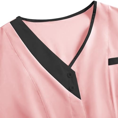 Women's V-Neck Scrub Top with Pockets Stretch Loose Casual Short Sleeve Work Blouse Nurse Uniforms Medical Scrubs Shirt - 4