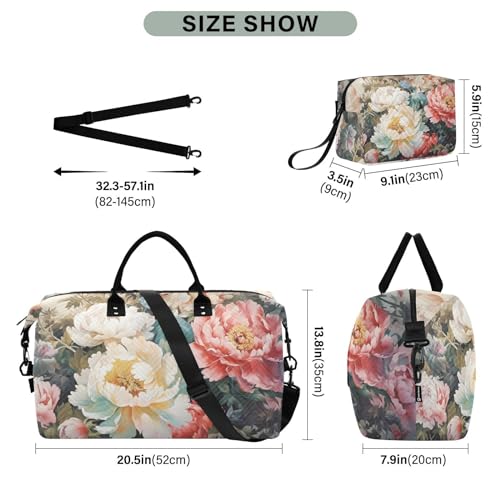 Large Travel Duffel Bag, Roses Watercolor Sports Tote Gym Bag, Shoulder Weekender Overnight Bag for Women Men, Carry On Luggage with Toiletry Bags3