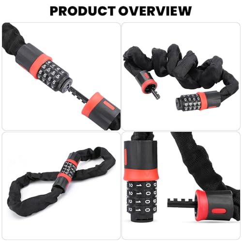 Image of Allextreme Heavy Duty Anti Theft Stainless Steel Chain Lock with 4 Digit Security Resettable Combination Number Locks Multipurpose Use for Bike Bicycle Helmet (Pack of 1, Black)